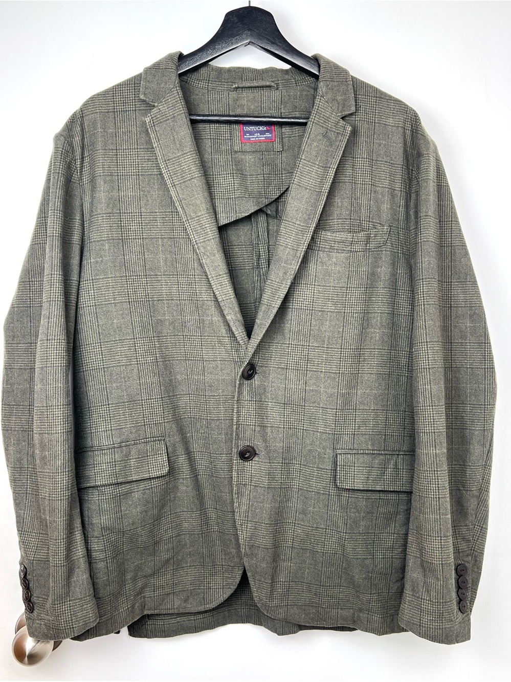 UNTUCKit Soft Construction 2 Button Glen Check Blazer Sport Coat 42R Olive Green
